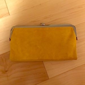 Yellow leather clutch- like new!