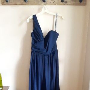 Navy blue bridesmaid's dress one arm strap