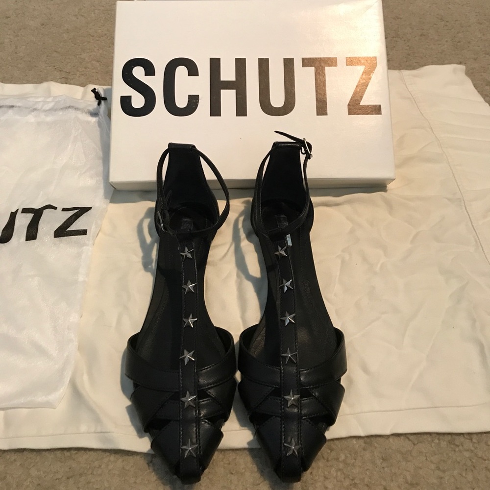 Schutz ankle strap flats with silver star studs
