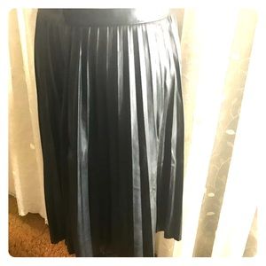 Calvin Klein Black Leather Pleated Skirt