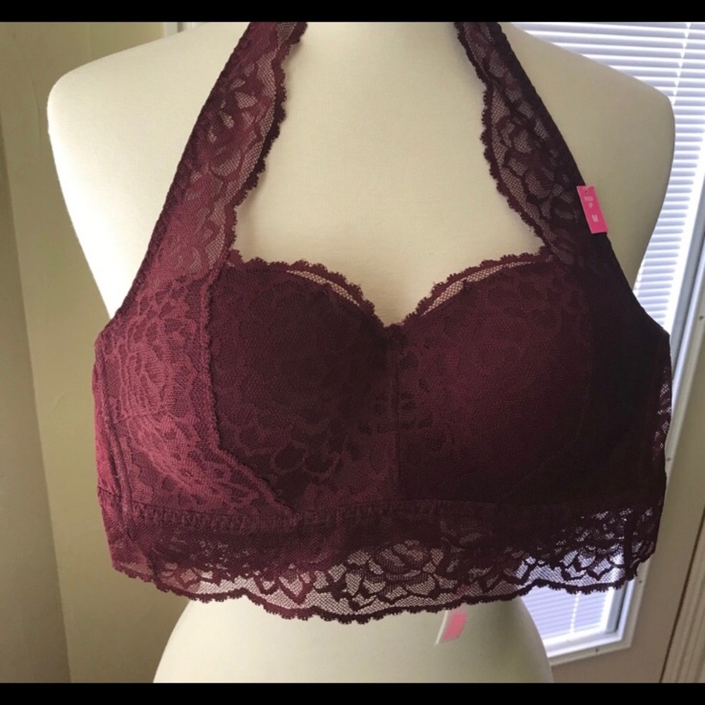 Lace bralette- choker style - PINK