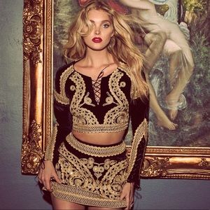 For Love and Lemons Velvet Embellished Mini Skirt