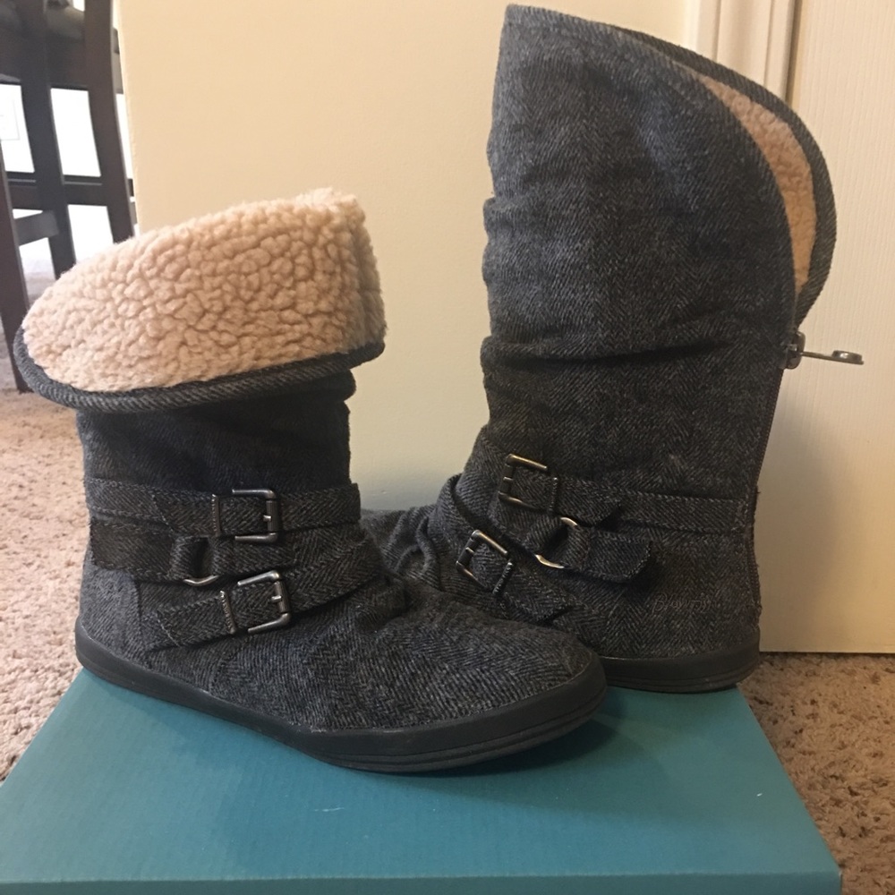 Gray herringbone flannel boots