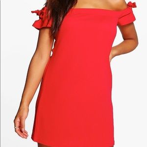 Red off the shoulder dress