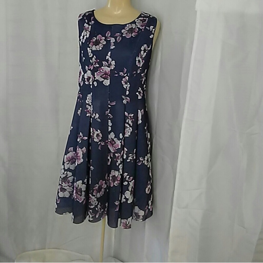 Torrid brand. Grey/blue, pink, and white dress.