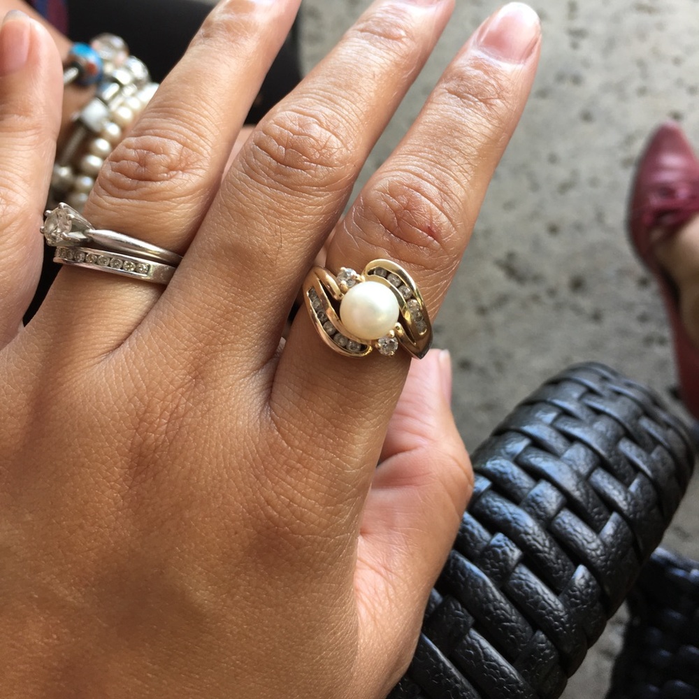 14k diamond Pearl ring