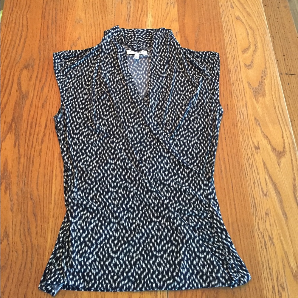 Chaus New York sleeveless blue and white shirt.