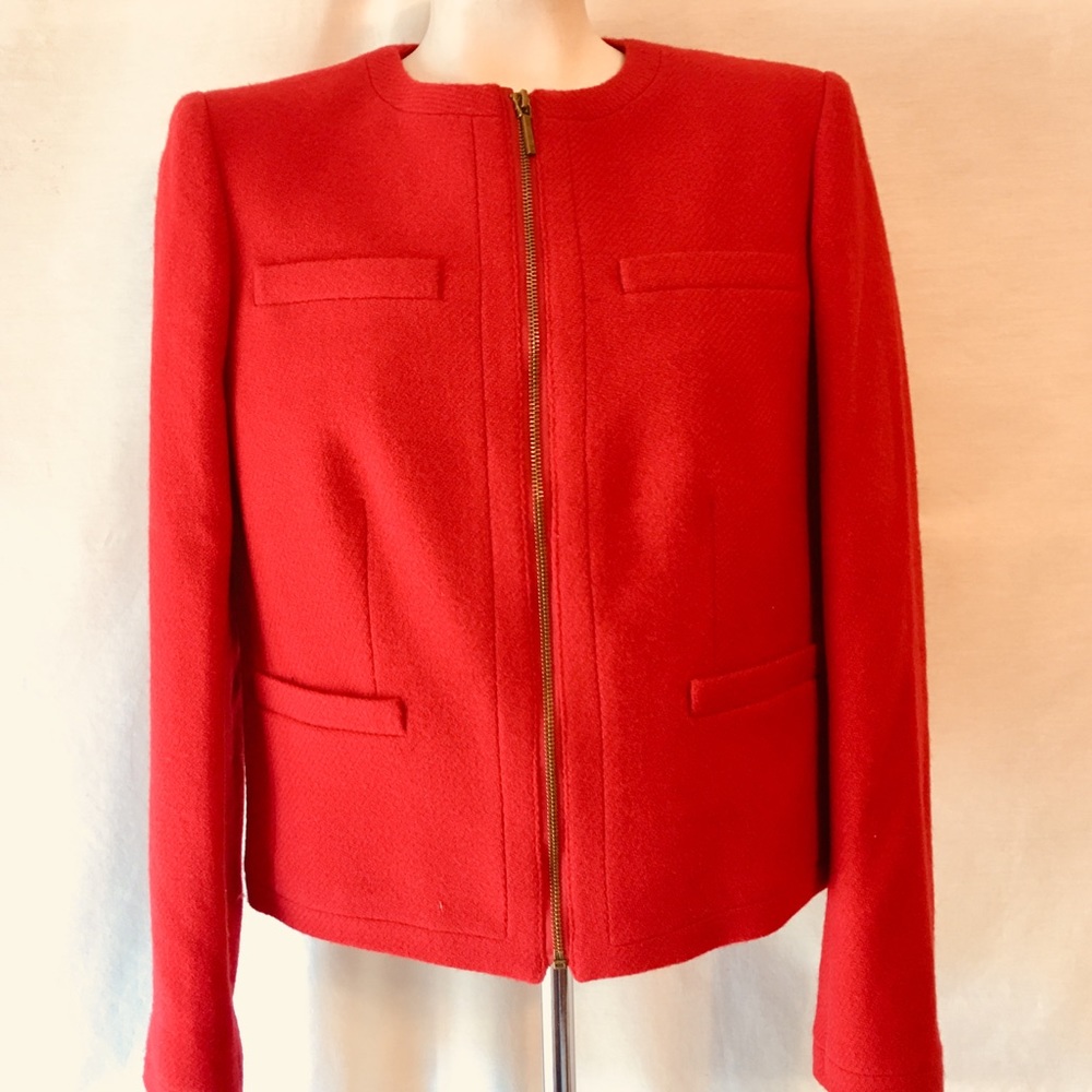 NEW! Lauren Ralph Lauren Red Zipper Blazer Size 8.