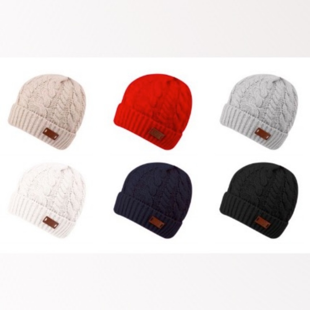 Navy Chunky Knit Sherpa Lined Beanie Hat - Picture 2 of 3