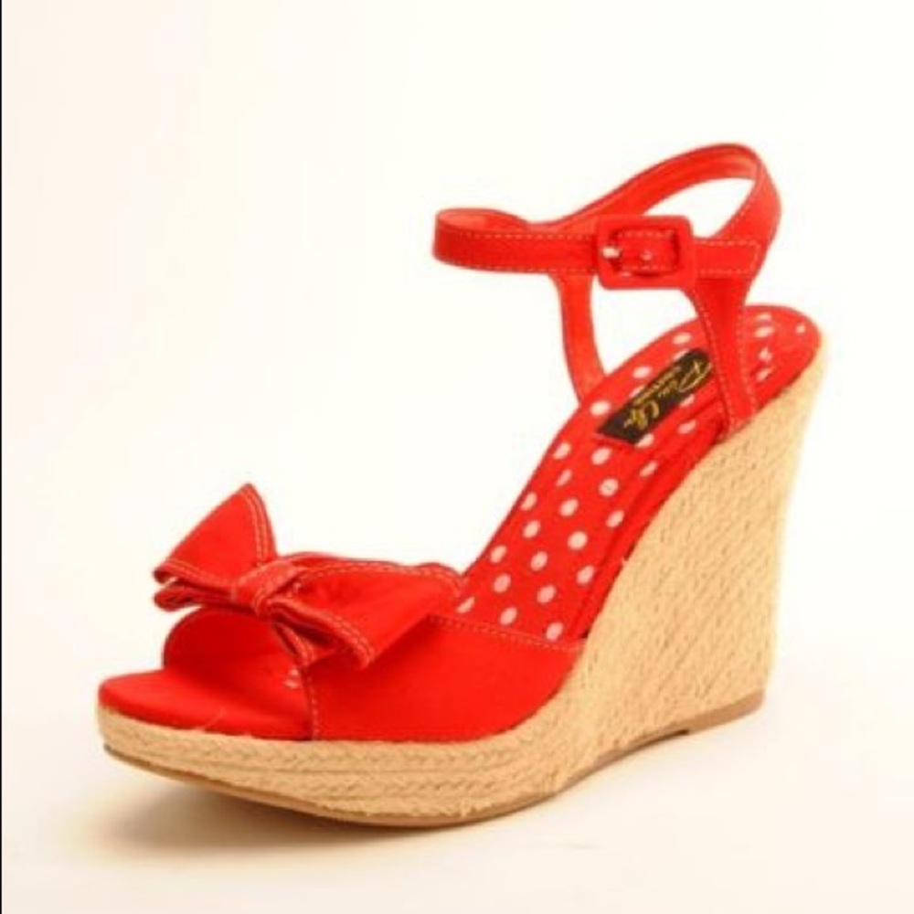 Red pinup couture espadrille wedges 6