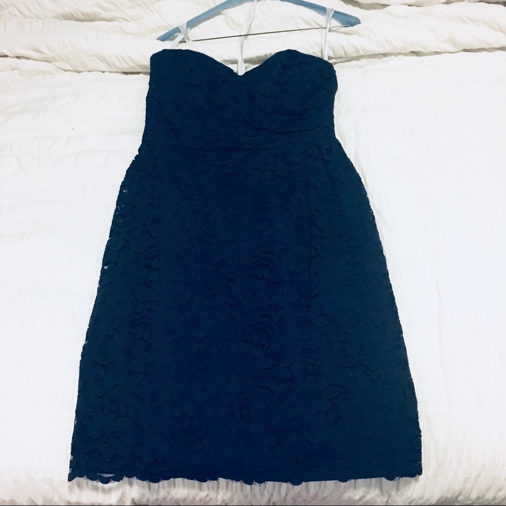 David’s Bridal Navy lace strapless dress size 4