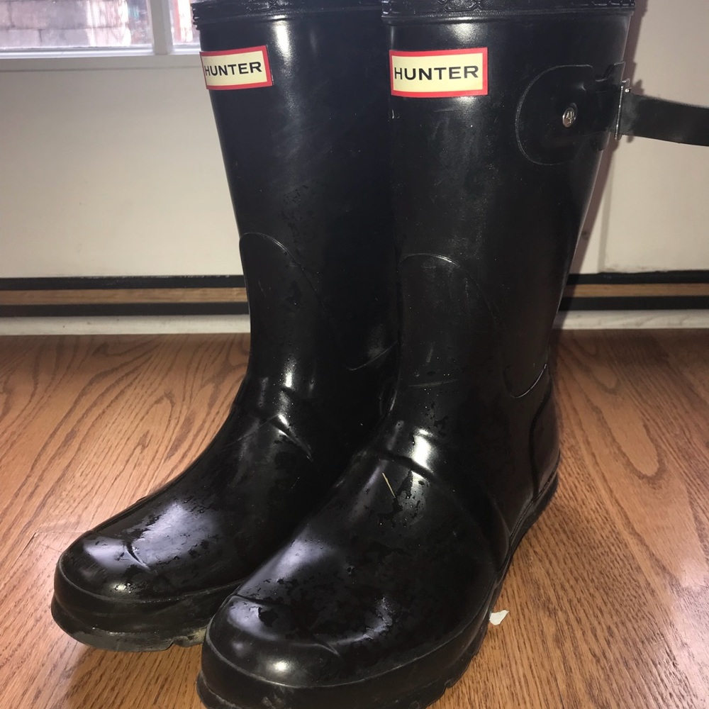 hunter black short rain boots