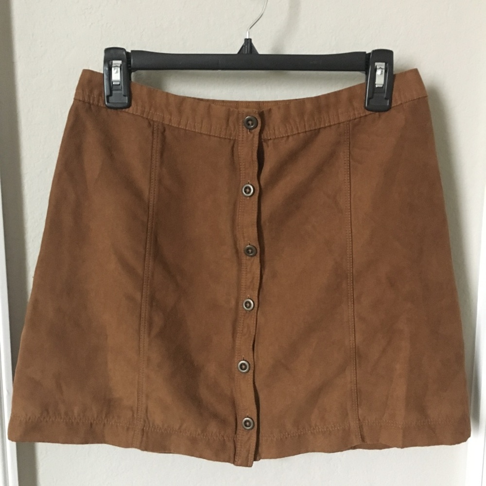 Brown Suede Hollister A-line Button-Up Skirt Size5