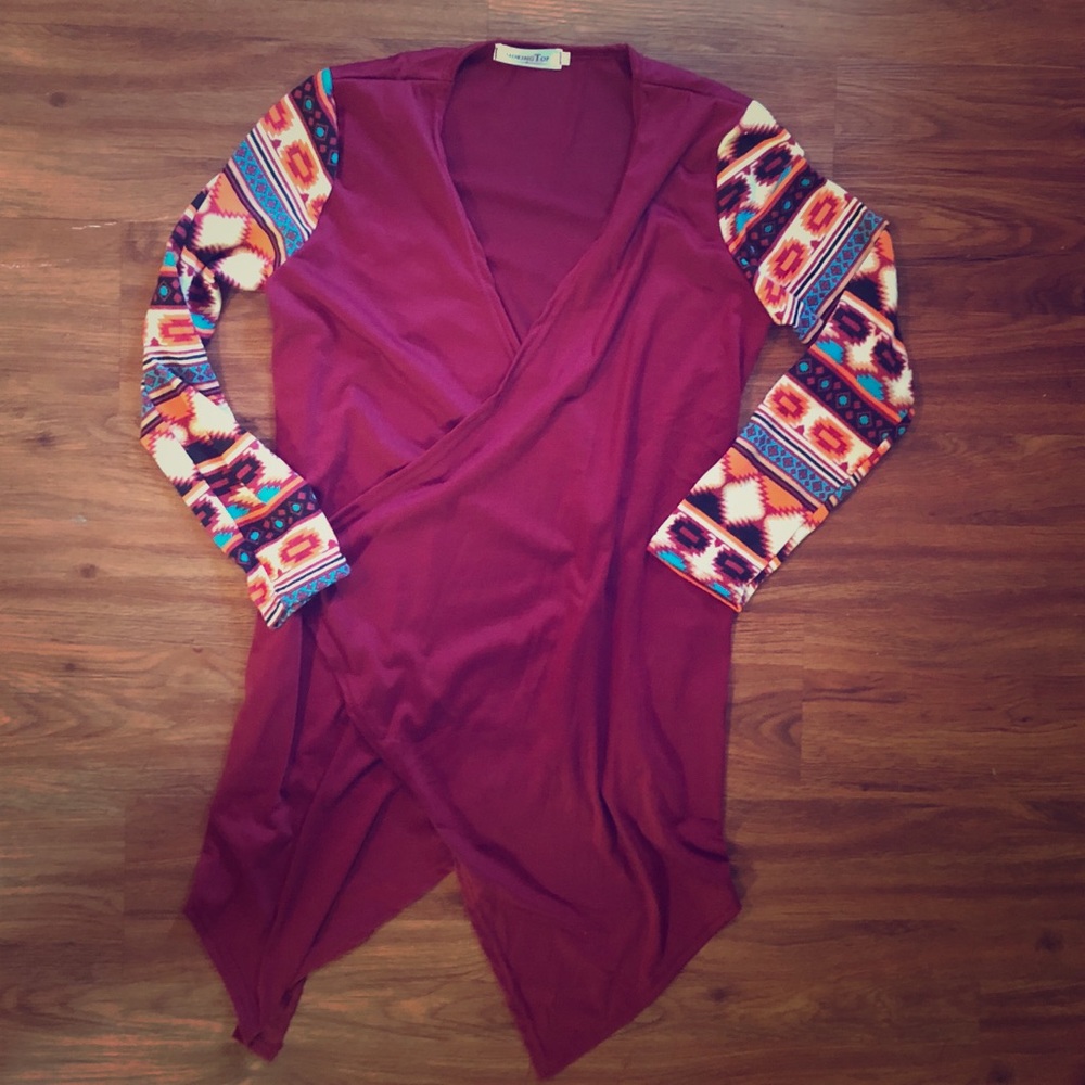 Open asymmetric cardigan with Aztec sleeves small