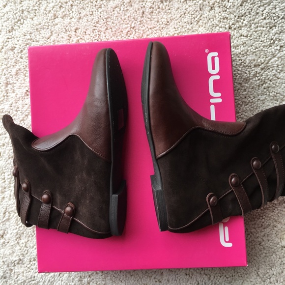 Fornarina chocolate suede and leather ankle boot - Picture 2 of 8