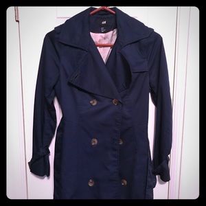 h&M navy blue trench coat size 6US