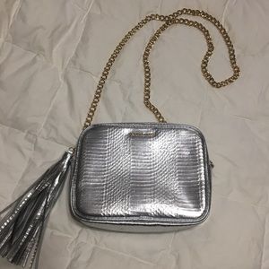 NWOT Silver snake skin cross body purse