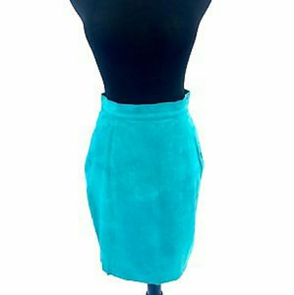 Suede Skirt Turquoise Jade 26 Pencil Knee Leather