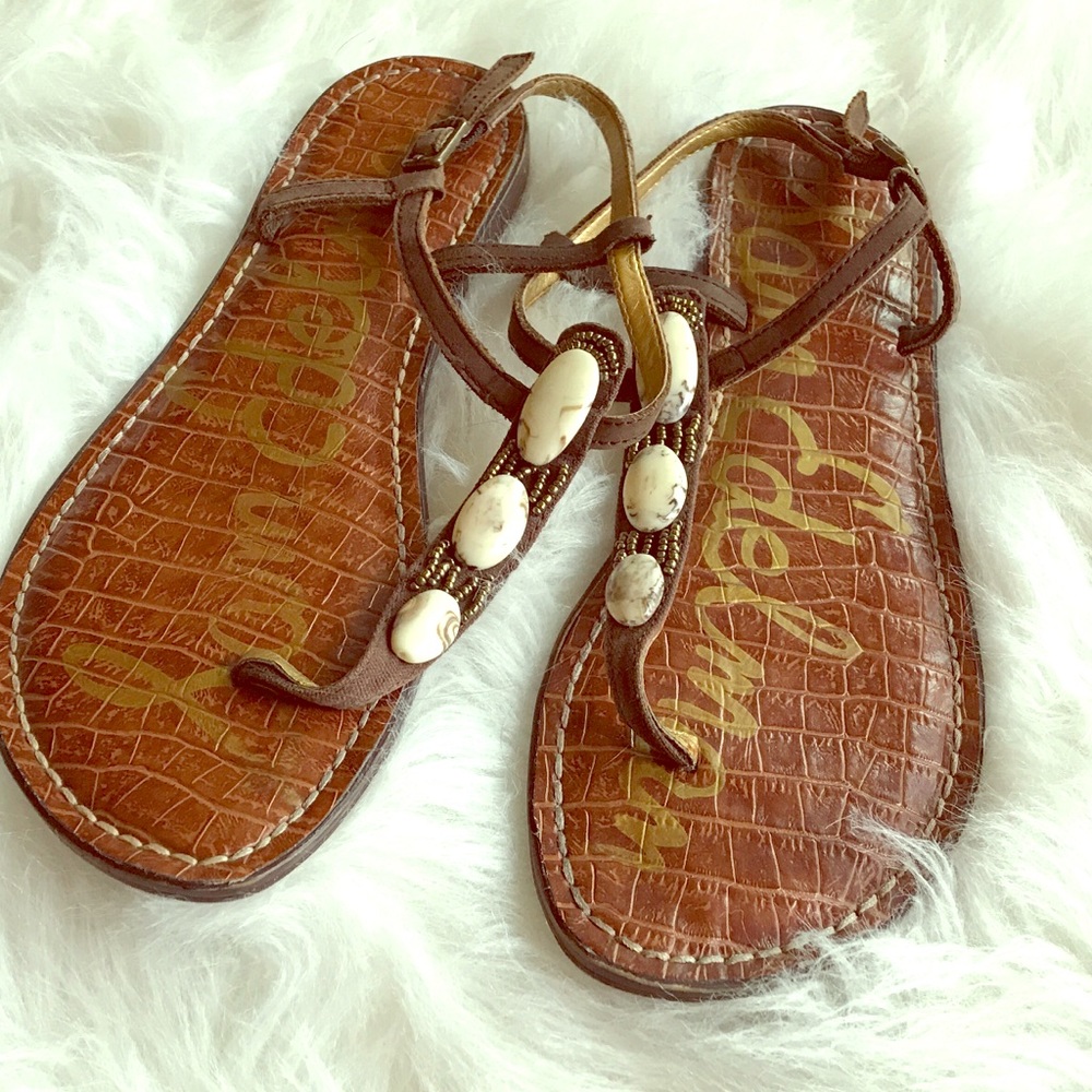 Brown Leather Sandals with Beading