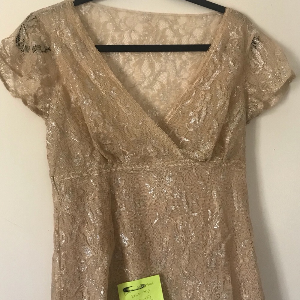 Avon Metallic Lace Short Sleeve Top