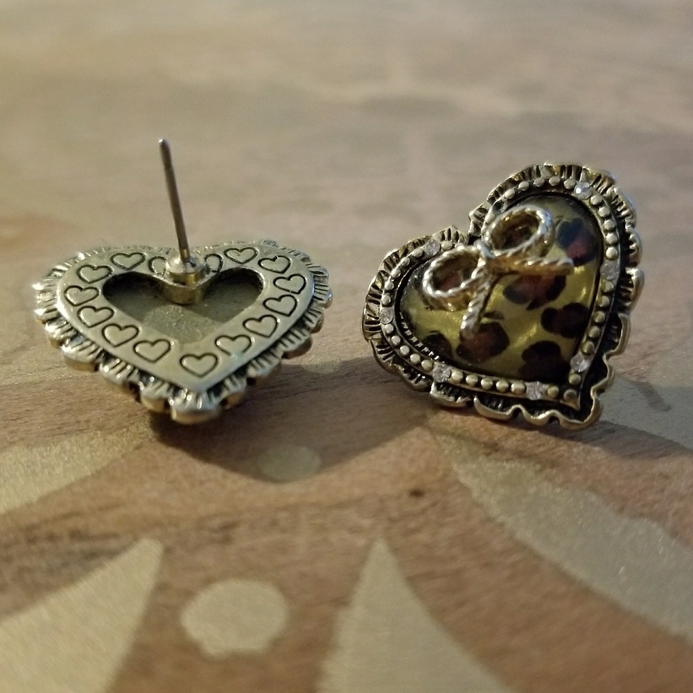 Leopard print and bow fashion earrings