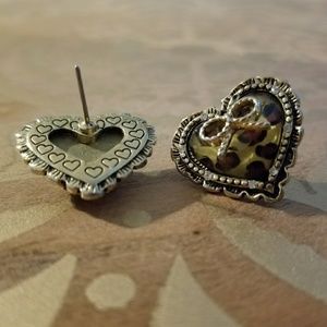 Leopard print and bow fashion earrings