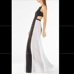 BCBG maximum dress black with white pleated sides
