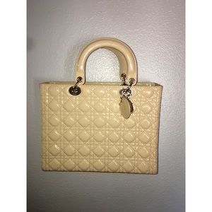 Beige Patent Leather  Lady Bag Gold Hardware