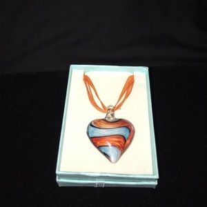 New Glass Heart Necklace Gift Boxed