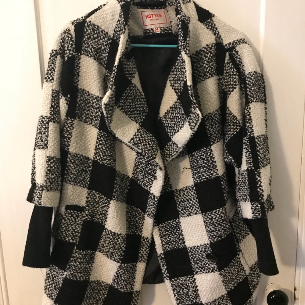 Black and white checkered winter coat