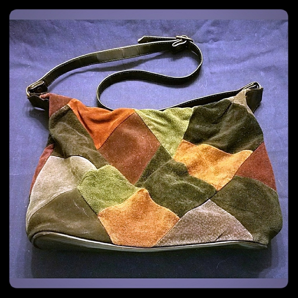 Multicolored suede "patch" purse