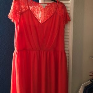 Coral lace back dress