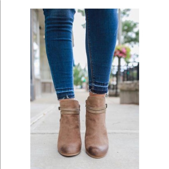 Taupe Belt Wrapped Accent Ankle Bootie - Picture 2 of 4