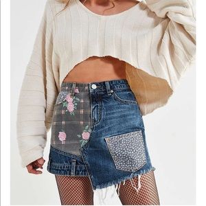BDG Floral Patchwork Denim Mini Skirt