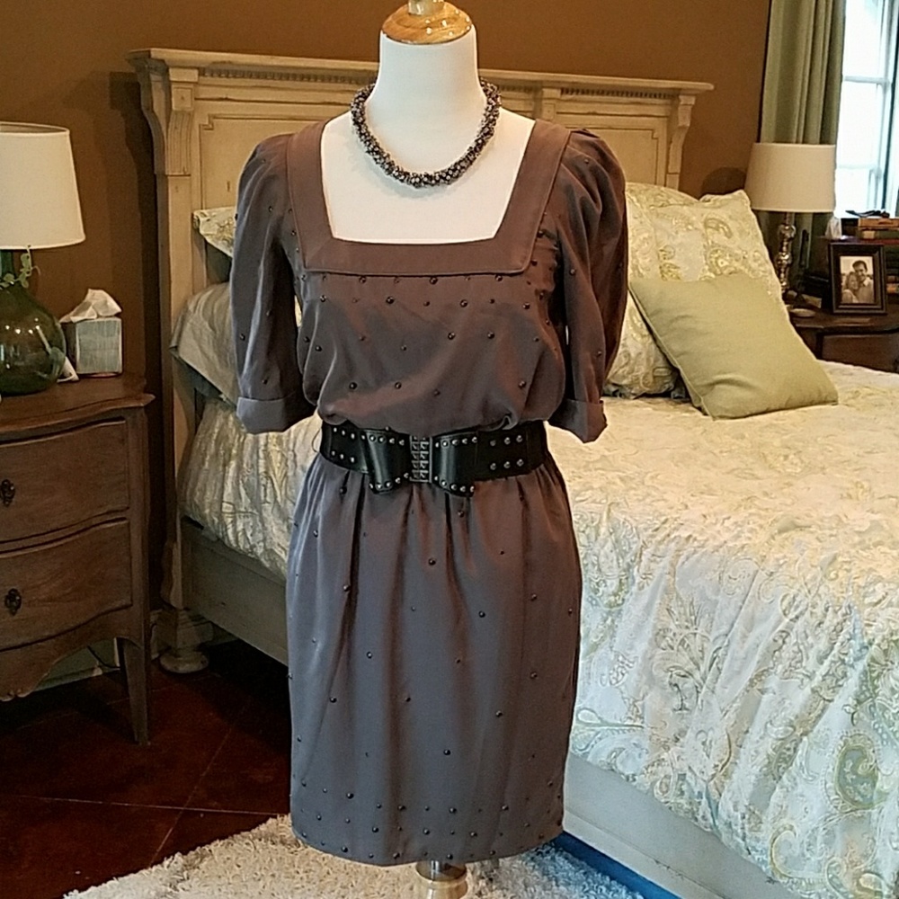 Jessica Simpson studded brown dress w/ bow belt