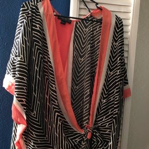 Coral and black kimono