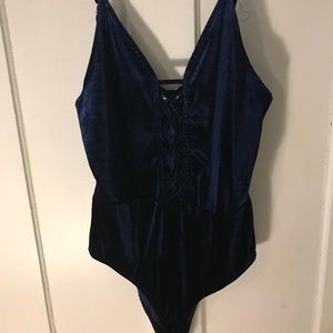Blue velvet like body suit