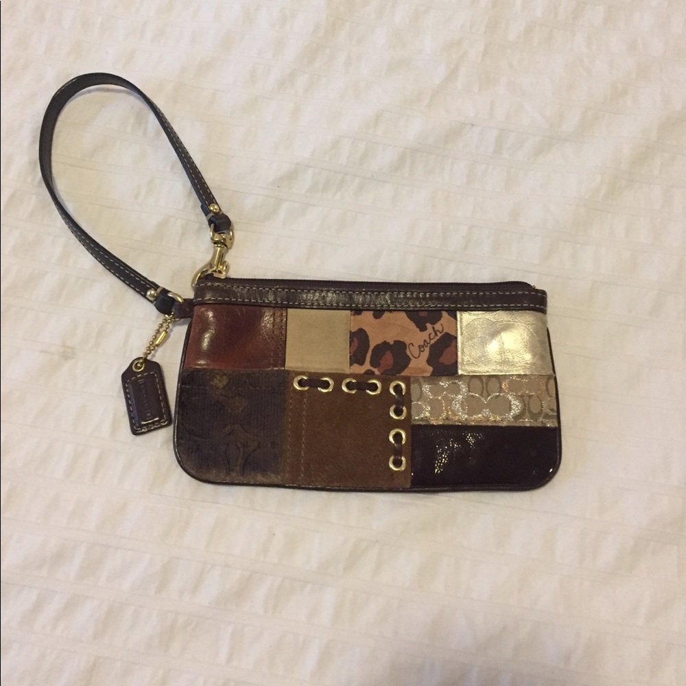 Coach wristlet - leather, canvas, leopard