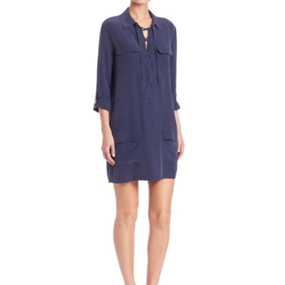 Navy silk Equipment lace up dress.