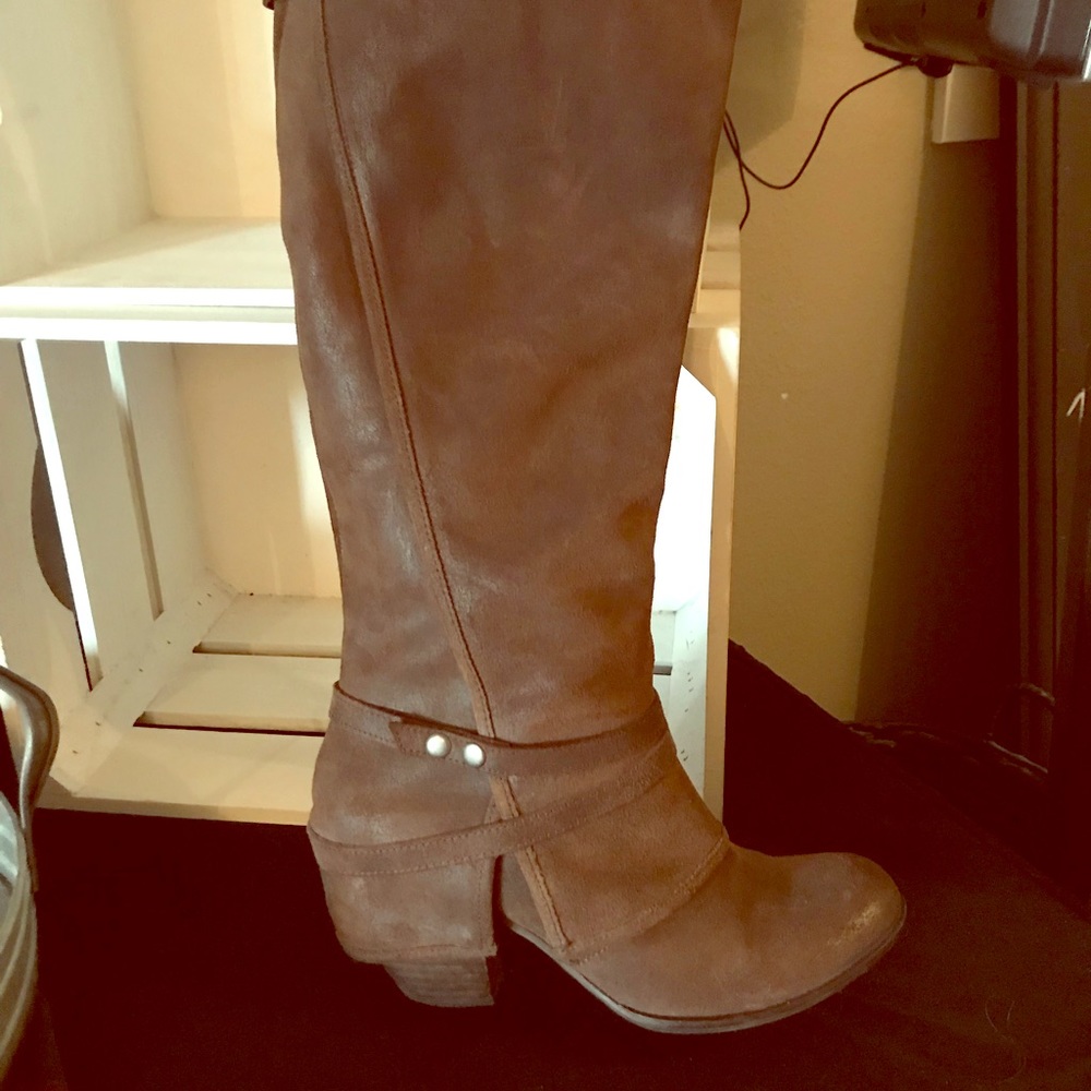 Brown leather knee length boots