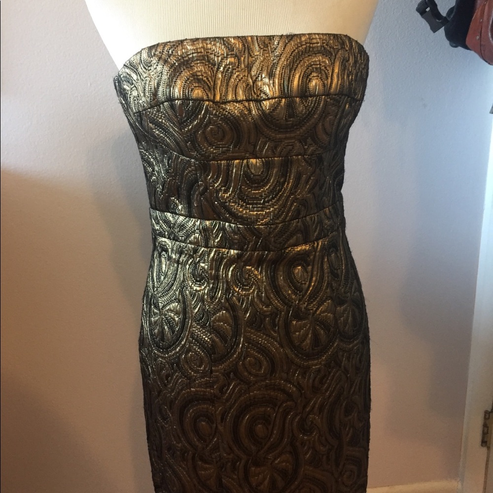Strapless gold and black cocktail dress
