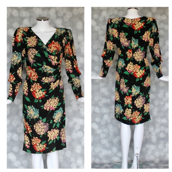 🔺SOLD🔺 🌟VINTAGE🌟Ungaro 1980s Gathered Long-Sleeve Dress - Picture 2 of 6