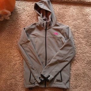 Grey and pink North Face soft shell jacket