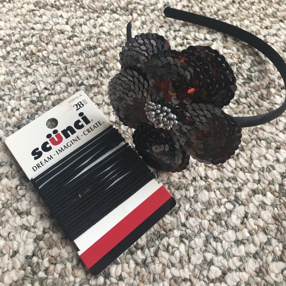 Accessories Sequin Flower Headband Black Scuni Hair Ties Poshmark