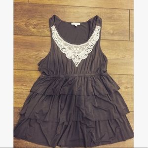 Tiered Babydoll Tank with Lace Overlay Bib