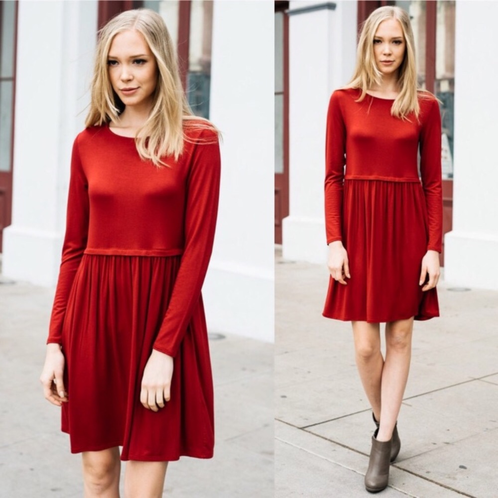 Deep Red Long sleeve dress; Holidays! Small & med