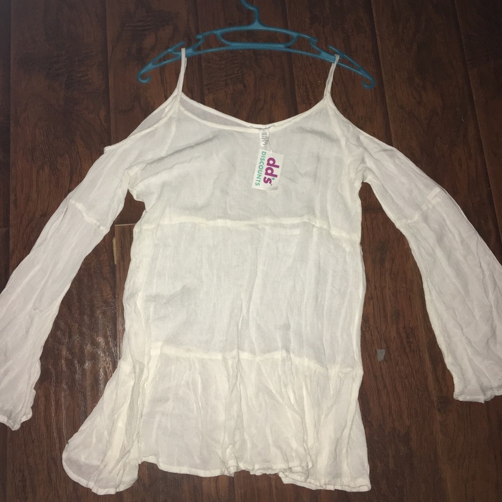 Cold shoulder bell sleeves white blouse