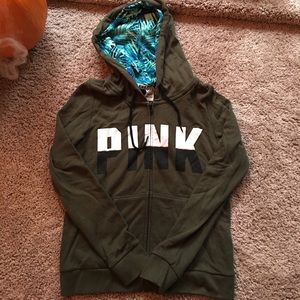 VS Pink dark forest green zip up hoodie