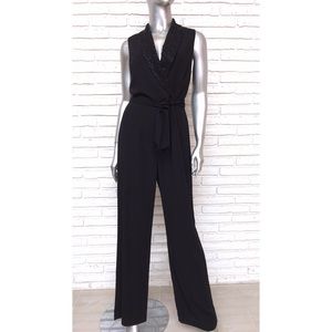 Black One Piece Formal Jumper Beaded Lapel Suit 8