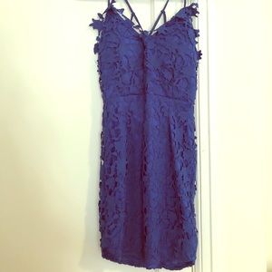 Blue crochet strappy lace dress